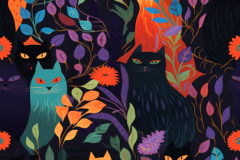 storyboutagirl_a_pattern_of_black_cats_laying_on_a_bed_with_pil_a6394b7d-2a0b-417e-b2c8-5d8324417301