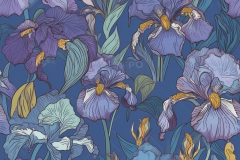 Frecks_iris_garden_pattern_with_blue_paisley_background_2