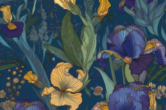 Frecks_iris_garden_pattern_with_blue_paisley_background_4